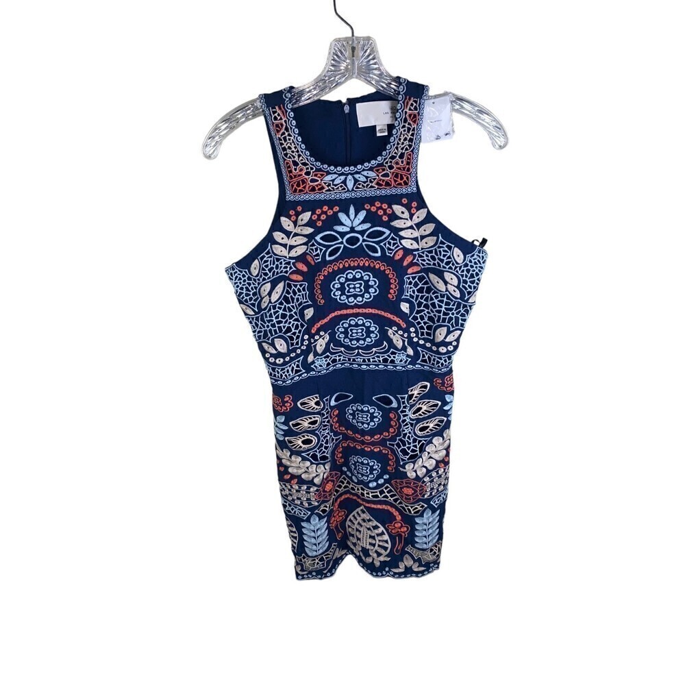 JOA Los Angeles Women's Sleeveless Floral Embroidered Mini Dress Blue Size Small
